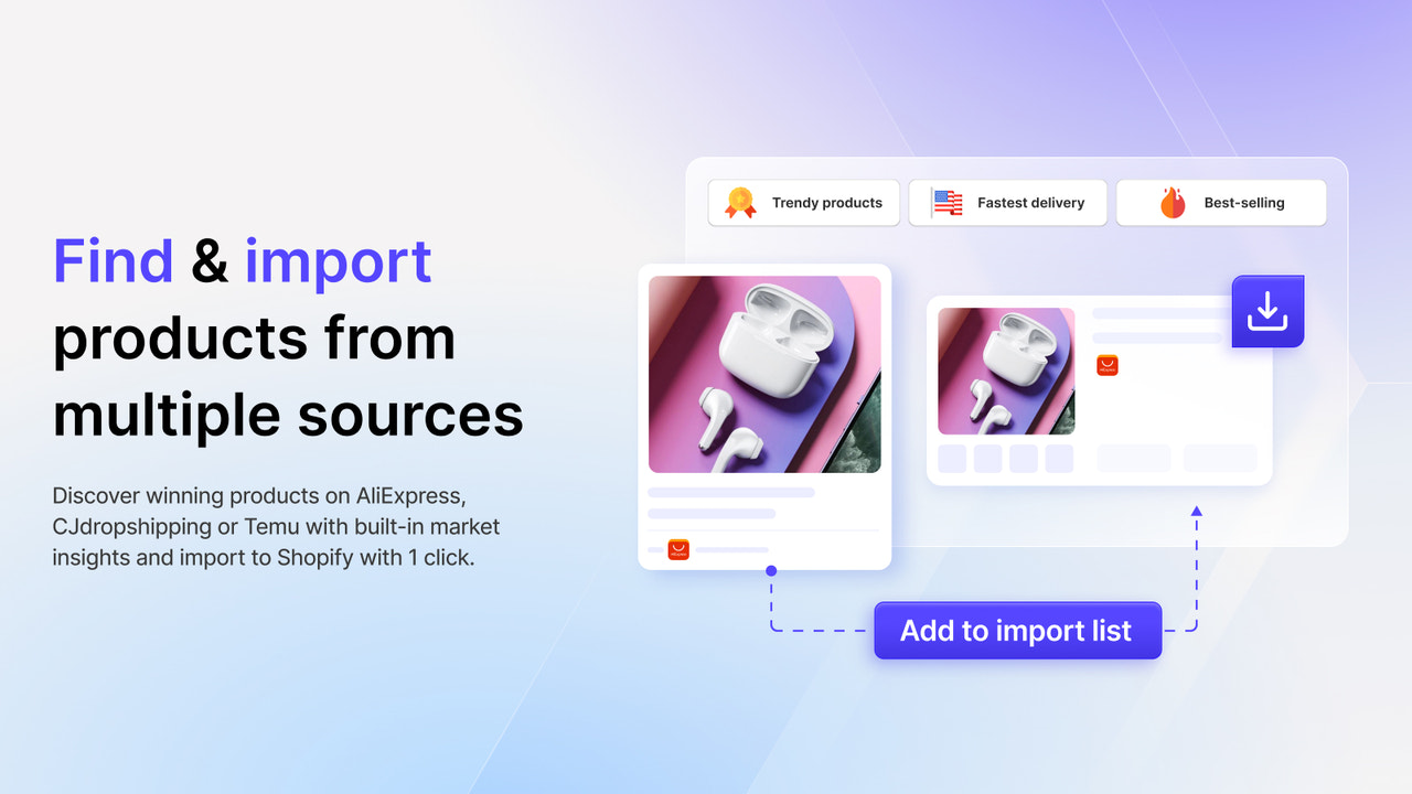 Find & importer produkter på AliExpress, Temu og CJ