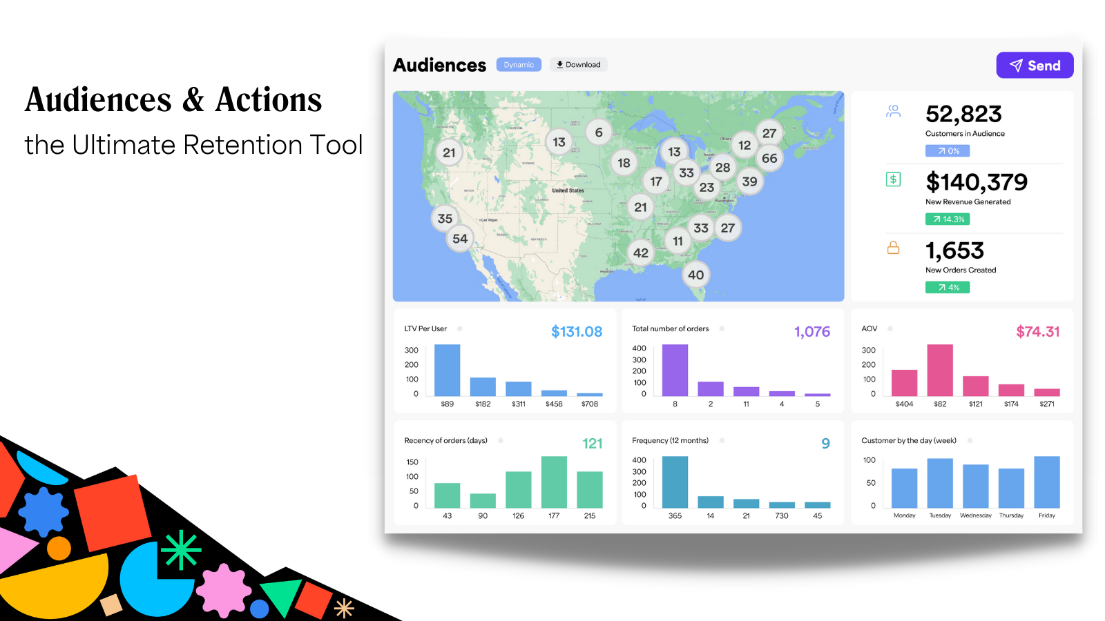 Vista de Audiencias - mostrando mapa y gráficos