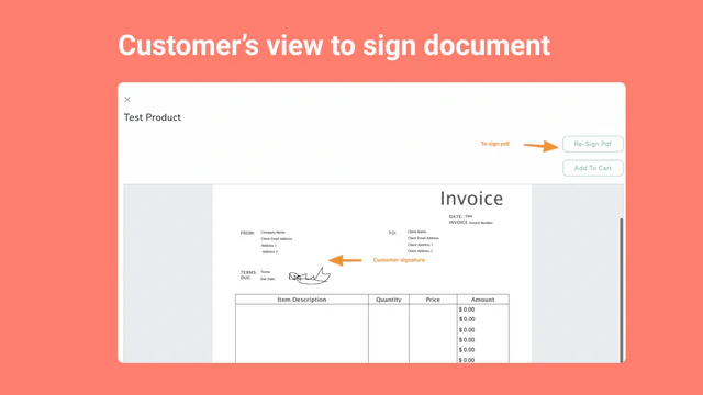 Vue du client pour signer le document