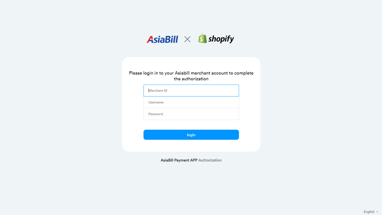 登录到您的Asiabill商户门户以完成授权