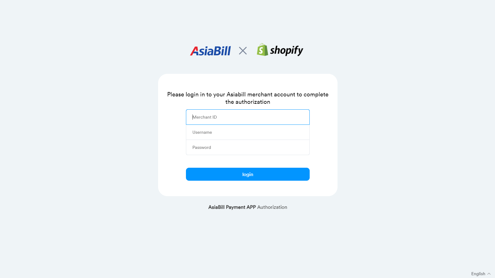 Log in to your Asiabill merchant portal to complete authrization