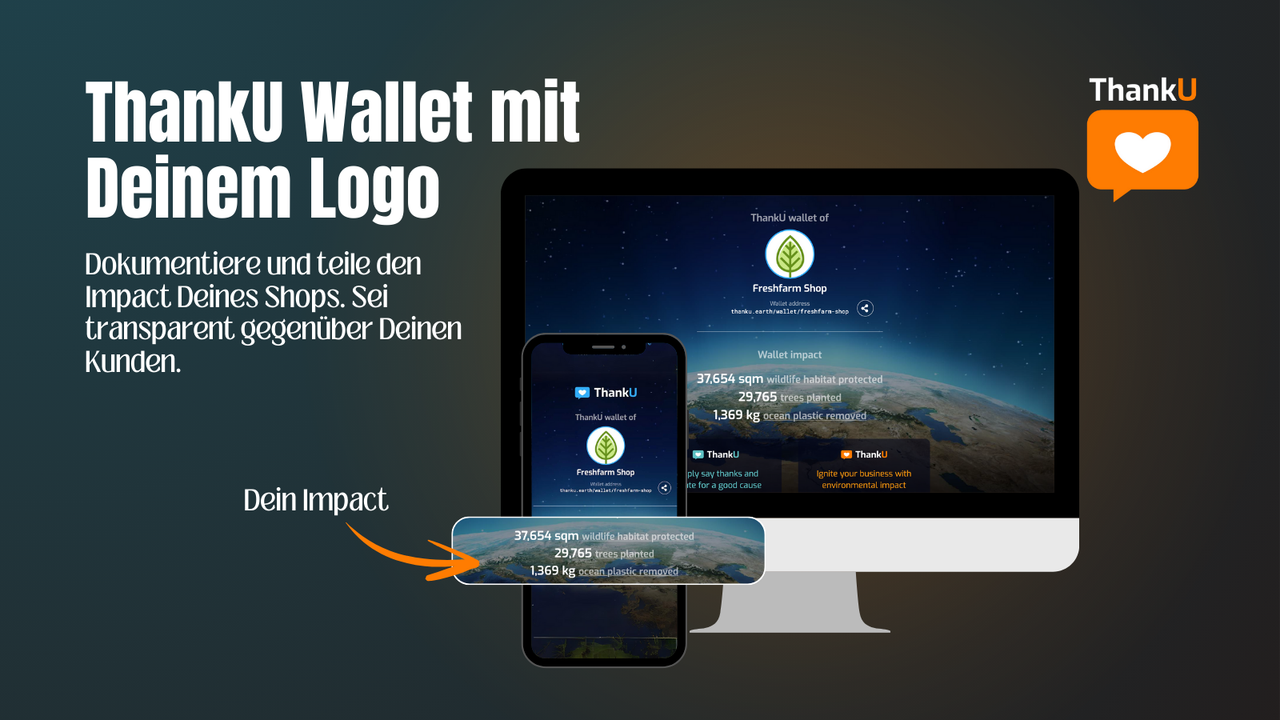 ThankU Wallet: Übersicht der Umweltmaßnahmen mit Shoplogo