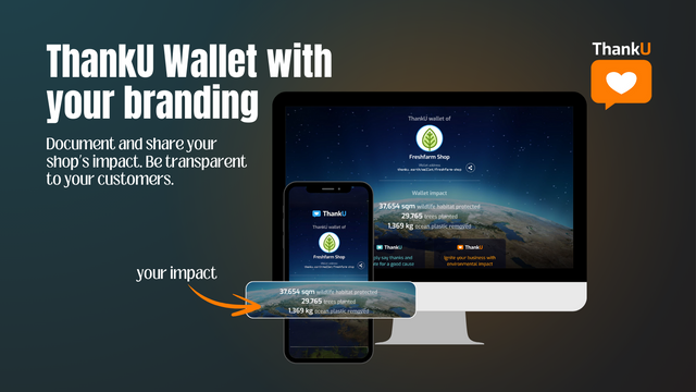 ThankU Wallet: Shop impact overview with branding