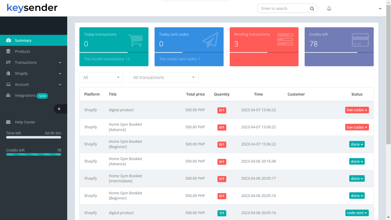 Keysender Order Management Dashboard