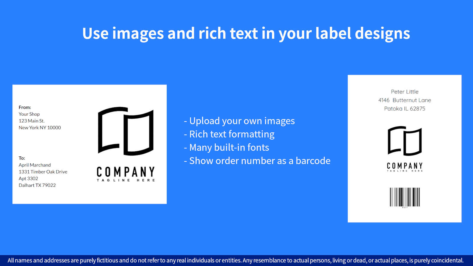 Use imagens e texto rico em seus designs de etiquetas