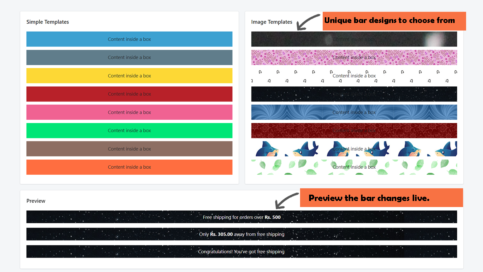 Preview of bar and selection