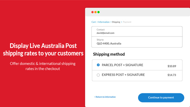 Visa Live Australia Post priser på utcheckningssidan