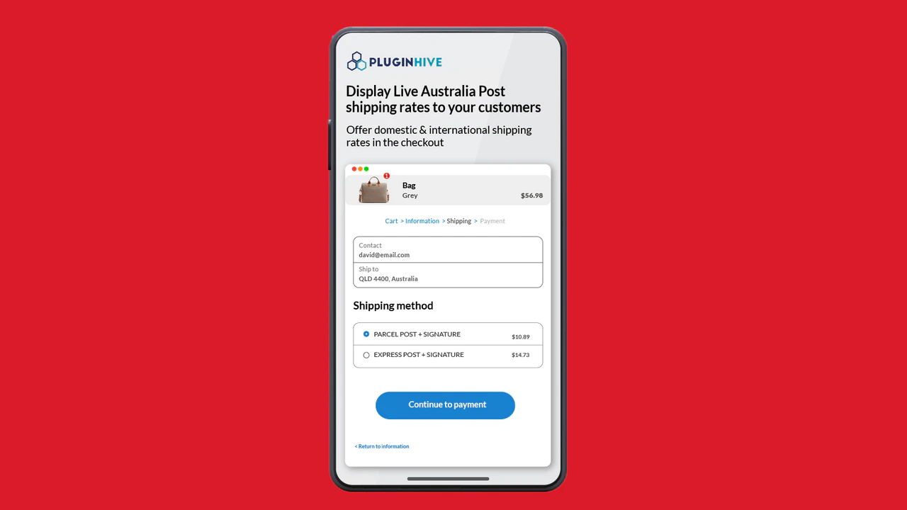 Visa Live Australia Post priser på utcheckningssidan