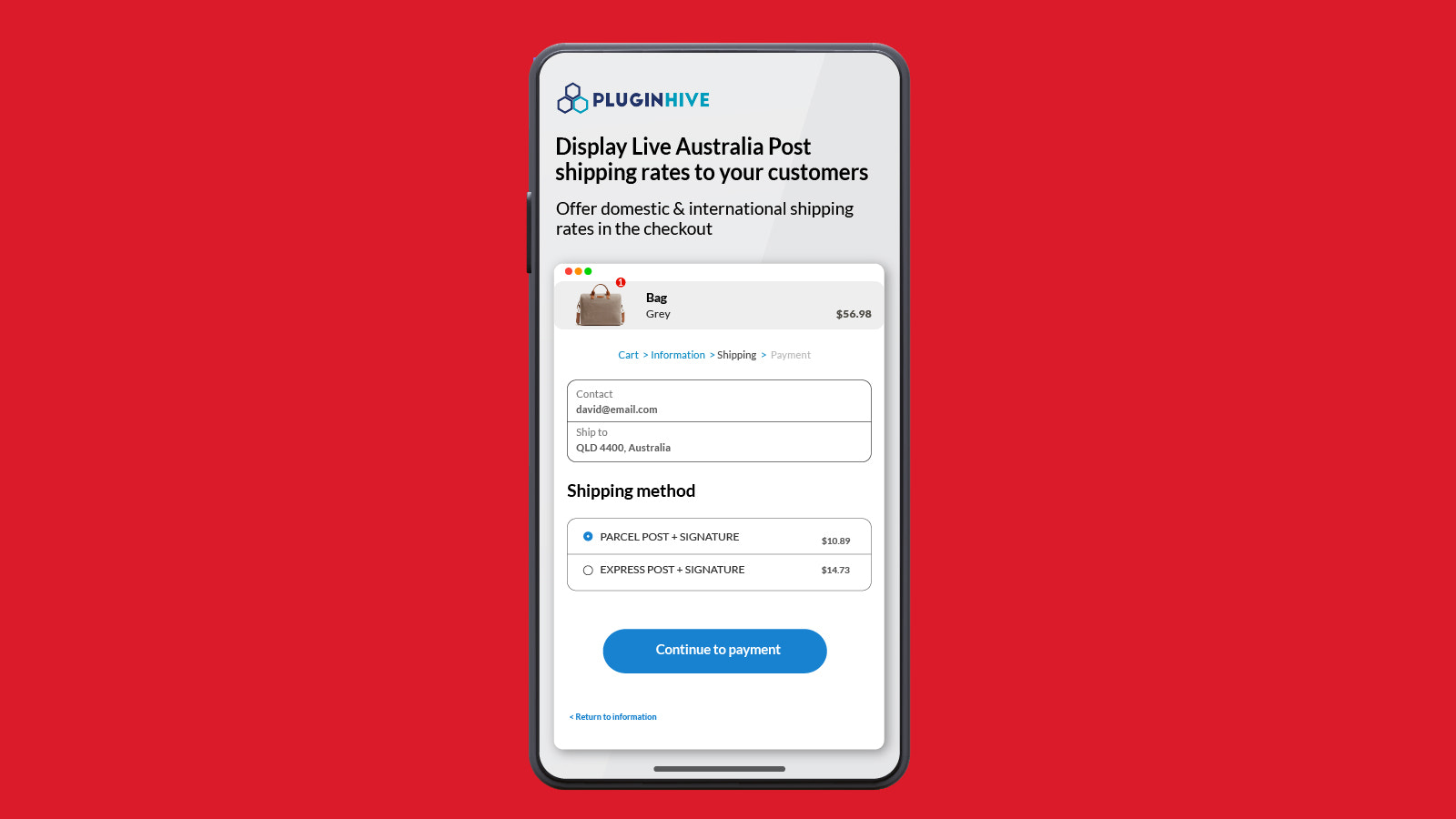 Muestra las tarifas en vivo de Australia Post en la página de pago
