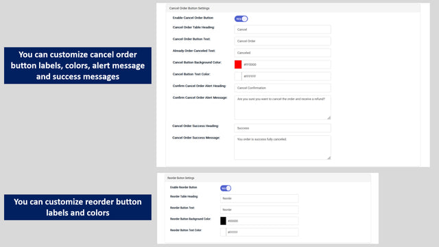 Cancel & Reorder Button Customization