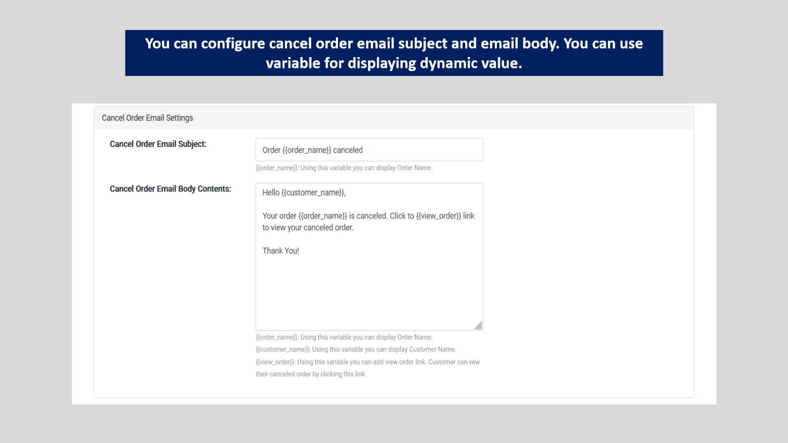 Cancel Order Email Customization