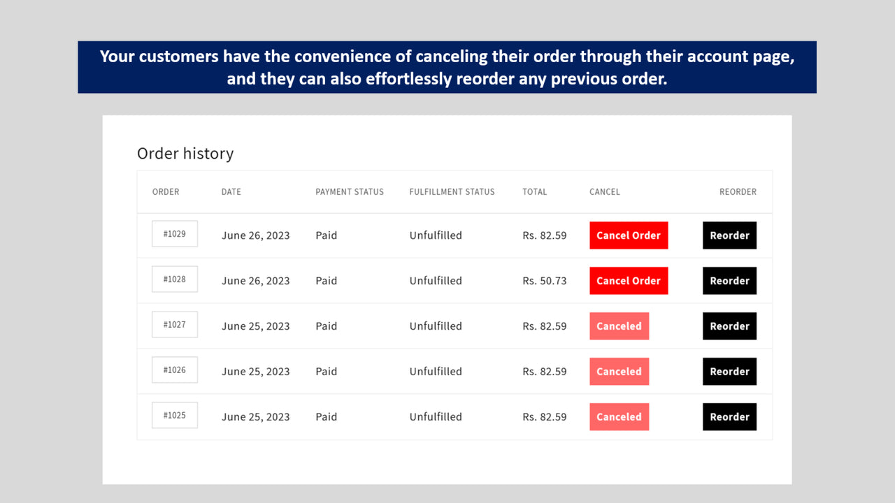 Cancel & Reorder Buttons