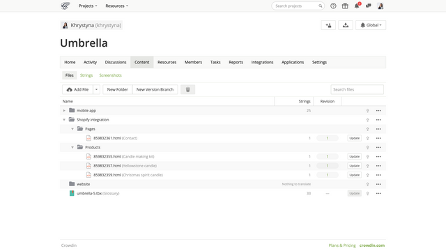Sehen Sie alle Dateien in Ihrem Crowdin-Projekt