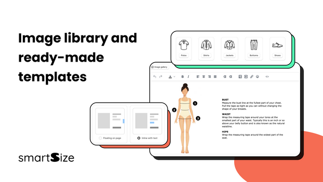 Access a library of images and size chart templates