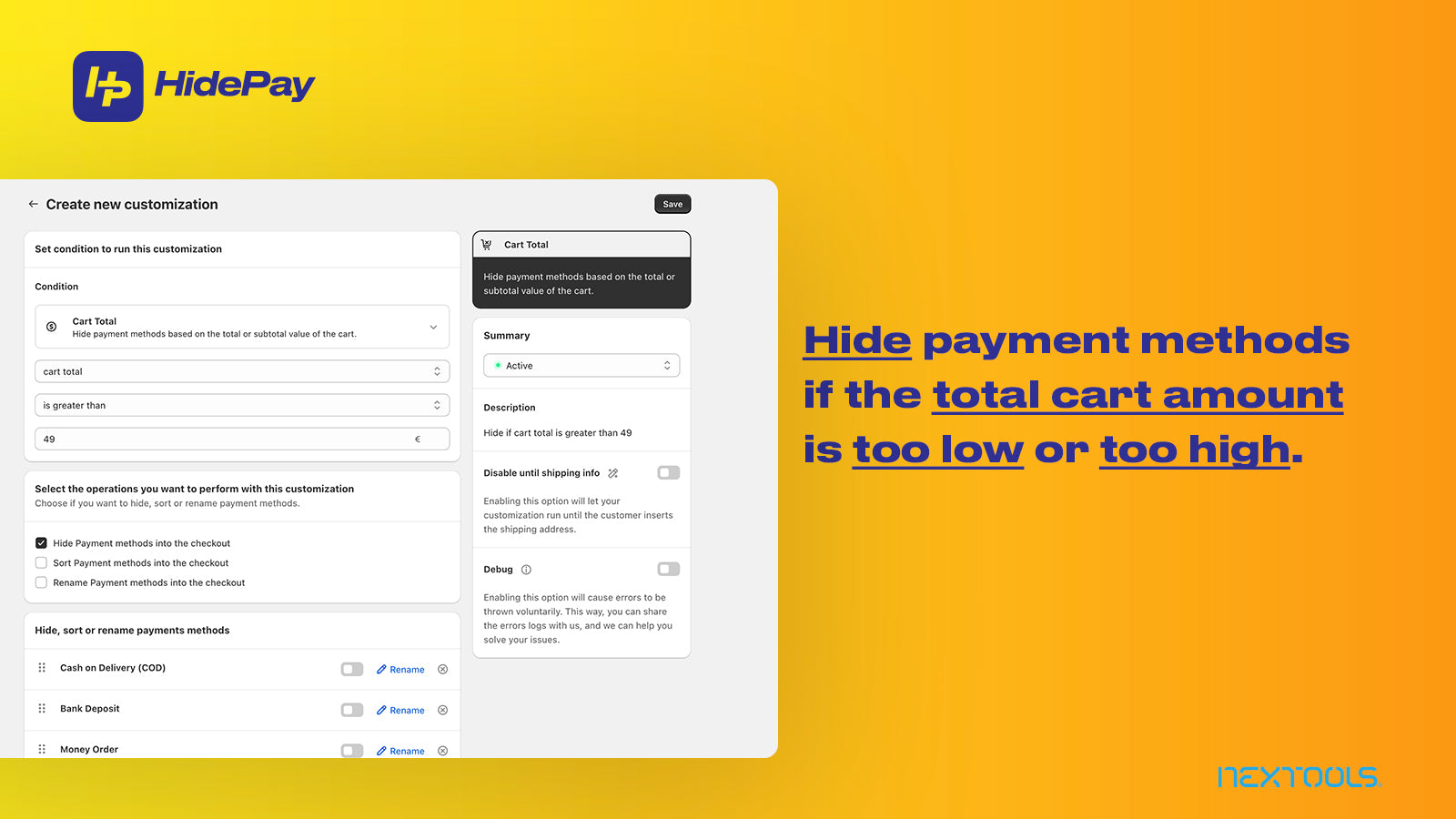 HidePay: Hide Payment Methods Screenshot