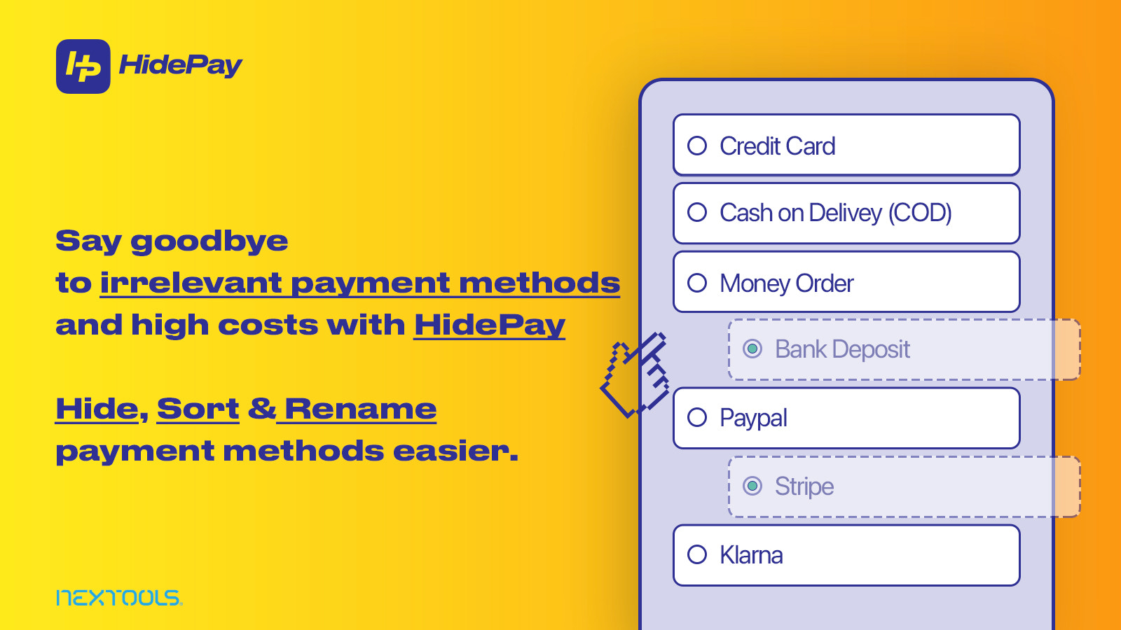 HidePay: Cacher et trier les méthodes de paiement