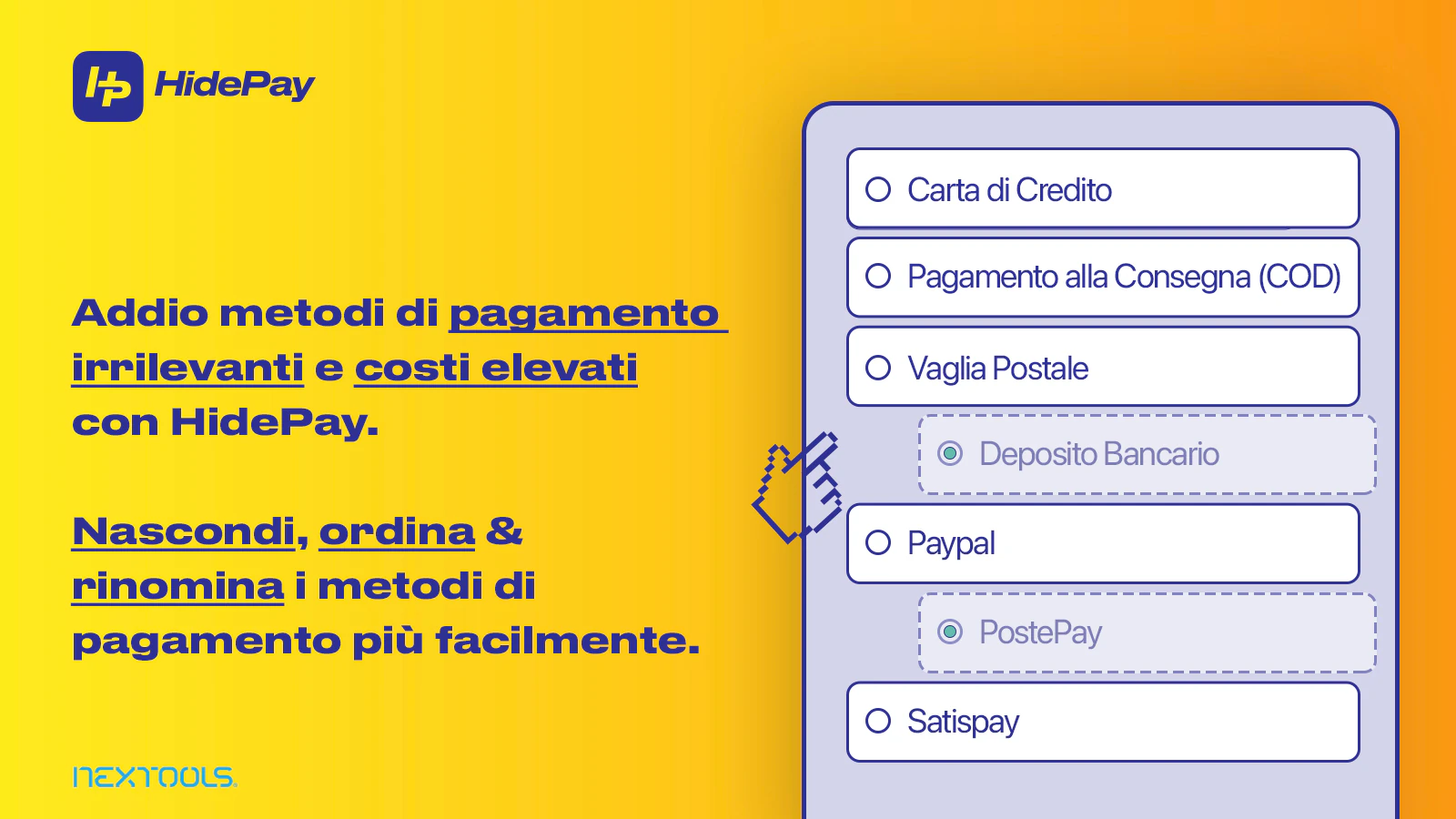 HidePay: Nascondi, ordina e rinomina i metodi di pagamento 