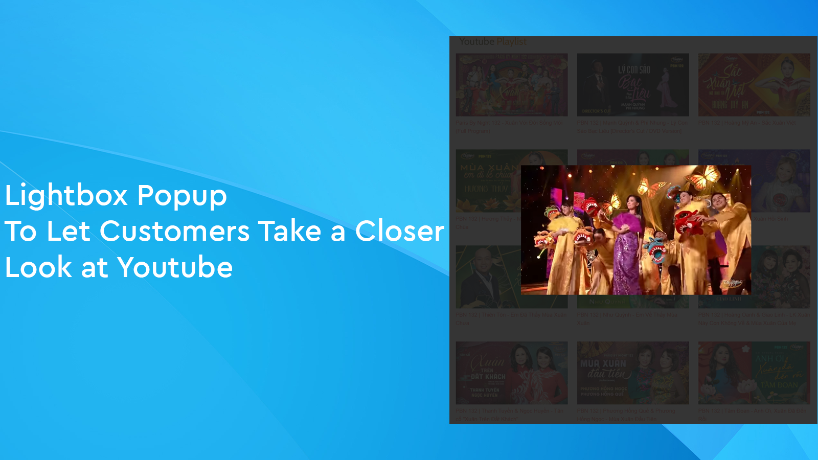 Popup lightbox para permitir que os clientes tenham uma visão mais próxima do Youtube