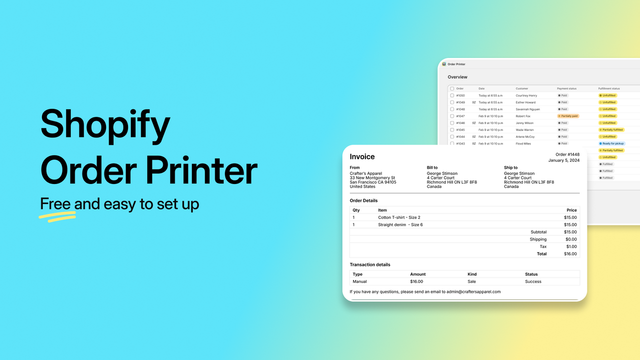 Shopify Order Printer Free and easy to set up