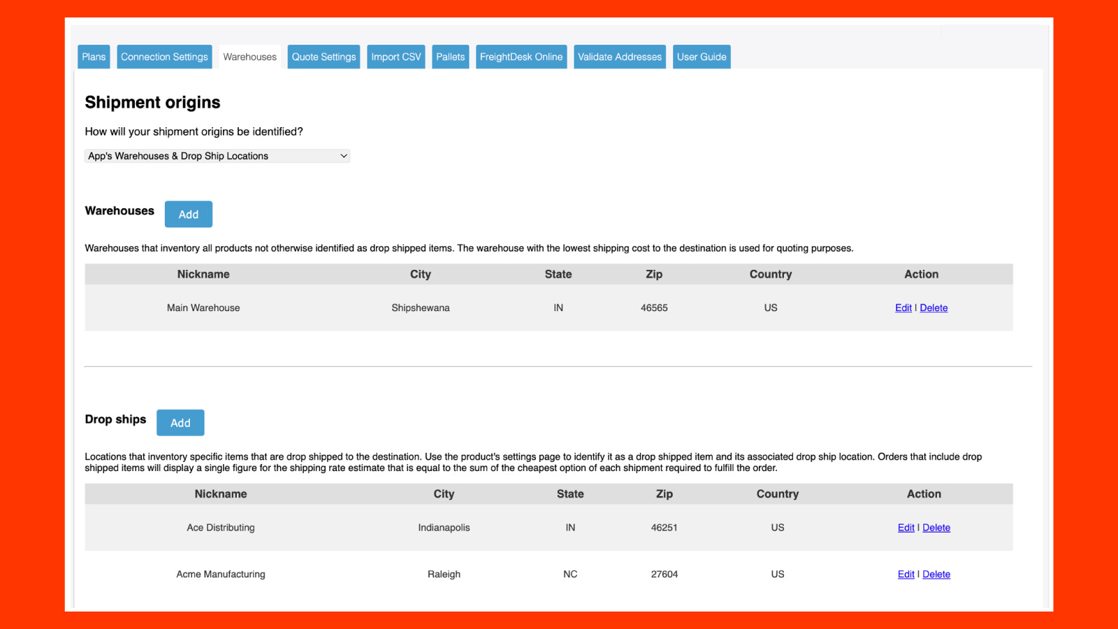 Configuraciones de almacén