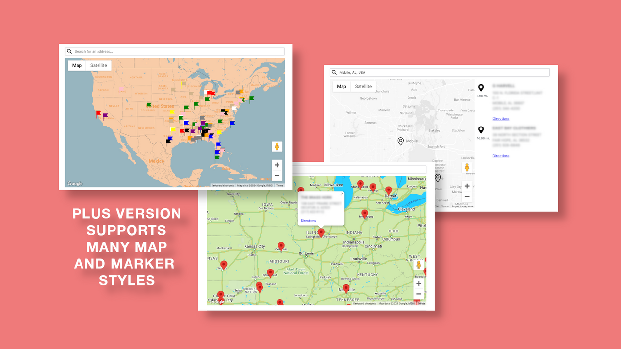 La version Plus supporte de nombreux styles de carte et de marqueur recherchables