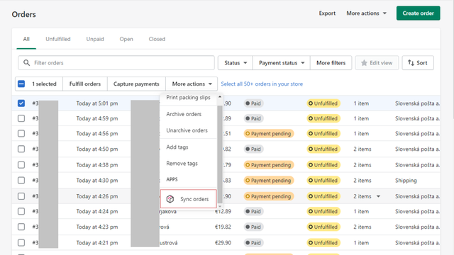 Option for exporting orders to EGON - iSklad.