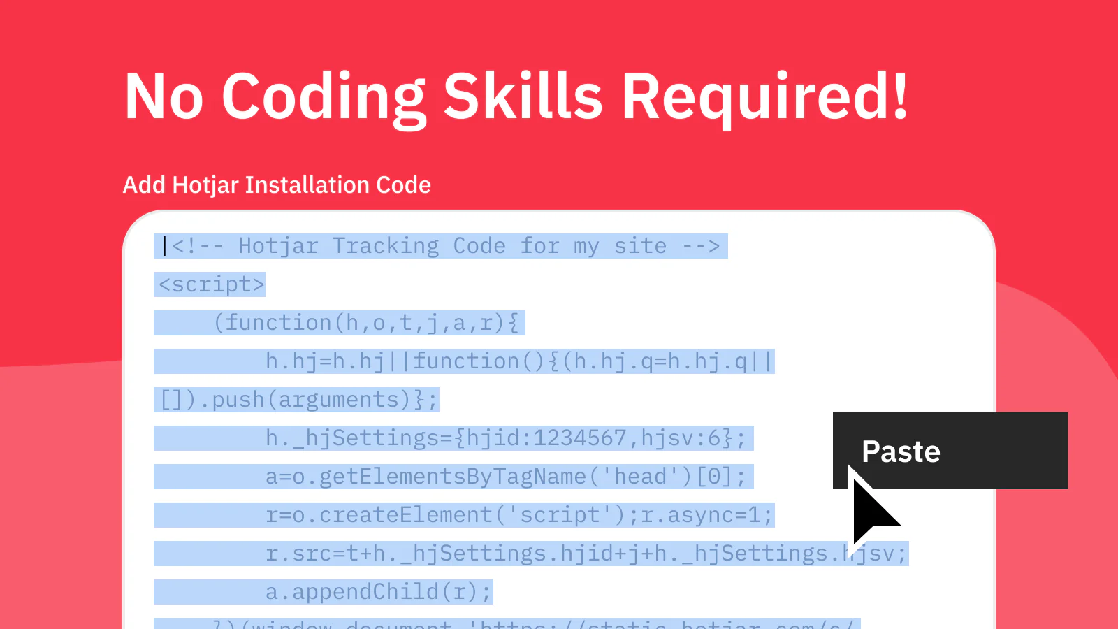 Image schématique de copier/coller le code Hotjar