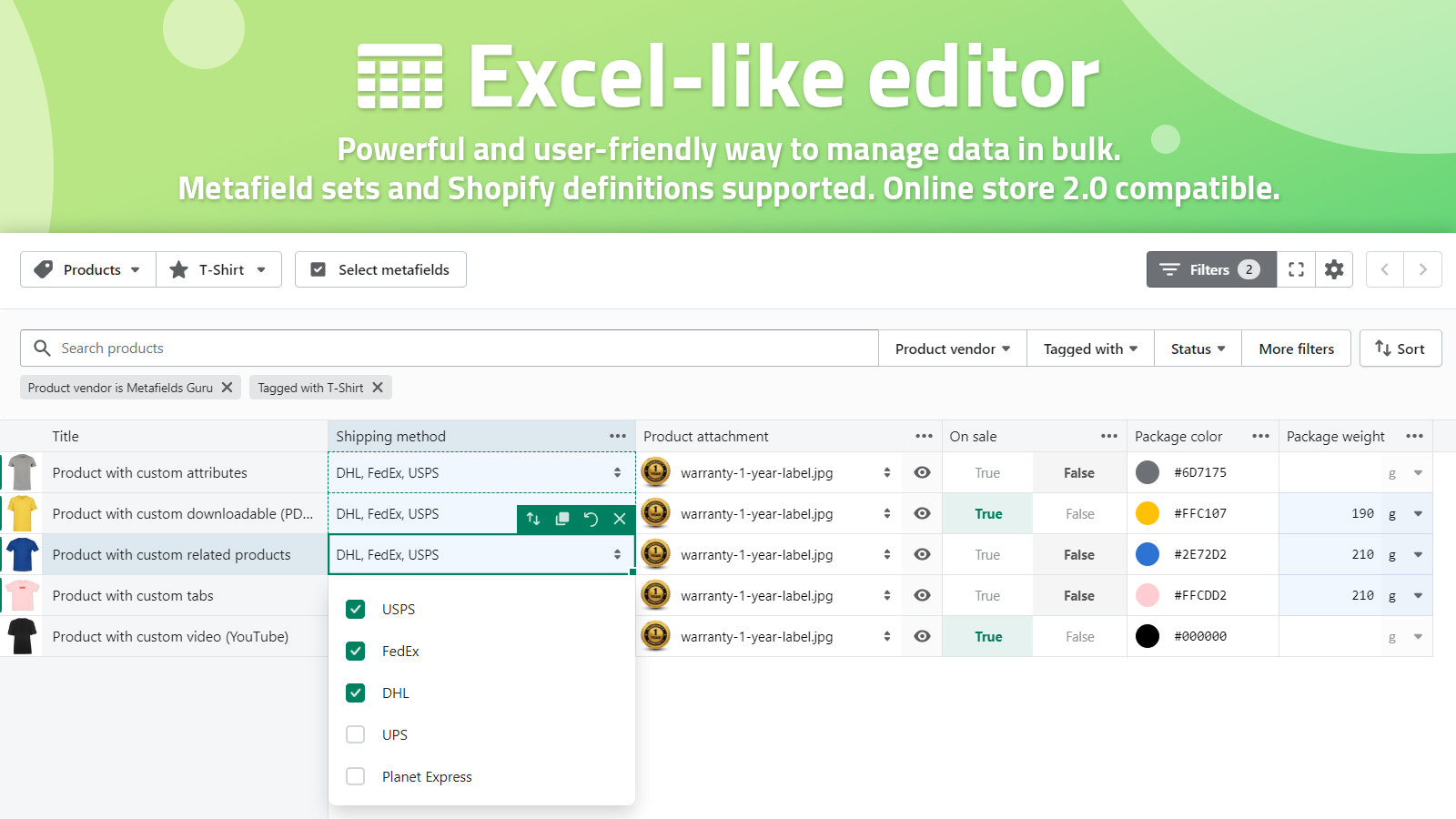 Excel-liknande redigerare