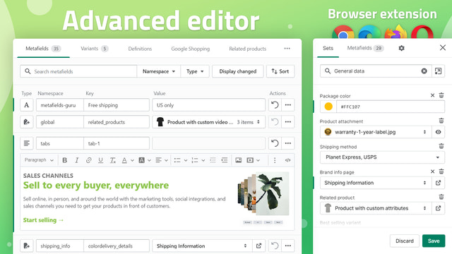 Advanced editor and browser extensicon