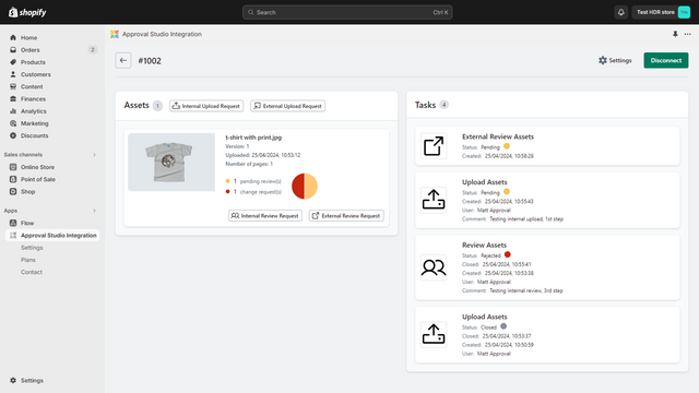 assets and tasks viewed within design review project/order