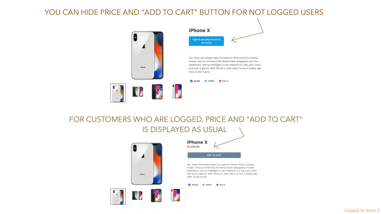 You can hide price and "Add to cart" button for not logged users