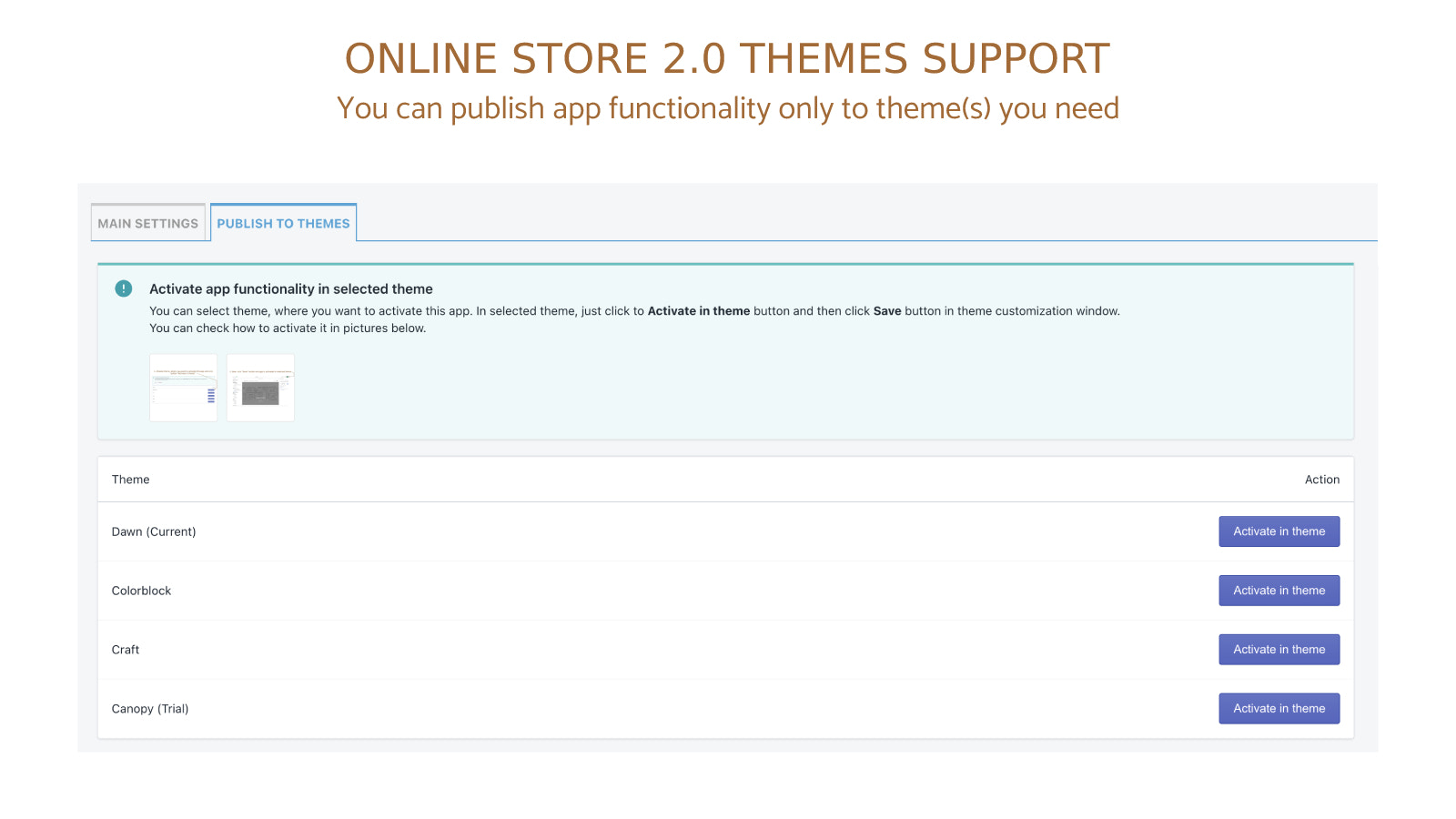 App is compatible with ONLINE STORE 2.0 themes