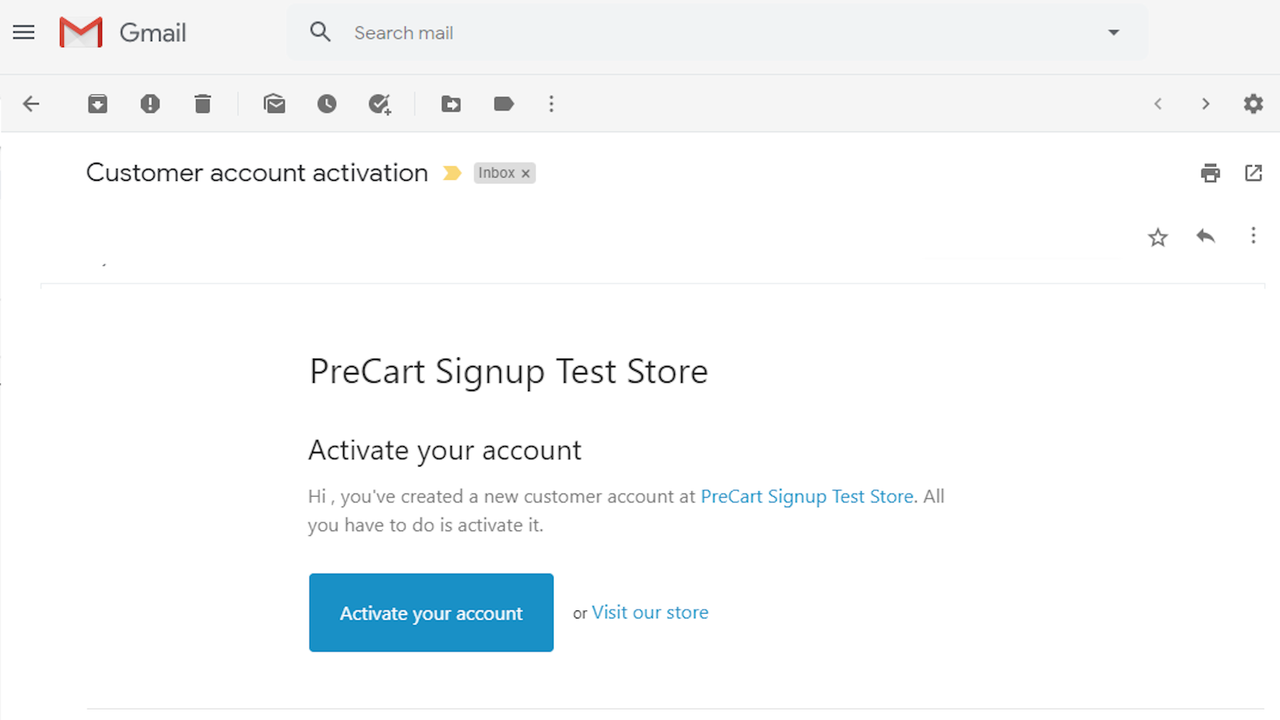 E-post skickas till kunden för att aktivera deras nya kundkonto