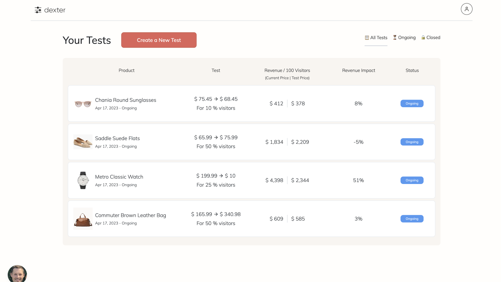 Dexter ‑ Product Price AB Test Screenshot