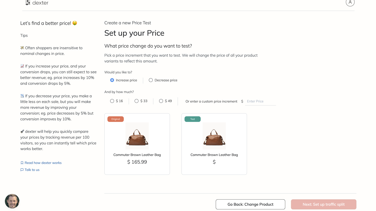 Dexter ‑ Product Price AB Test Screenshot