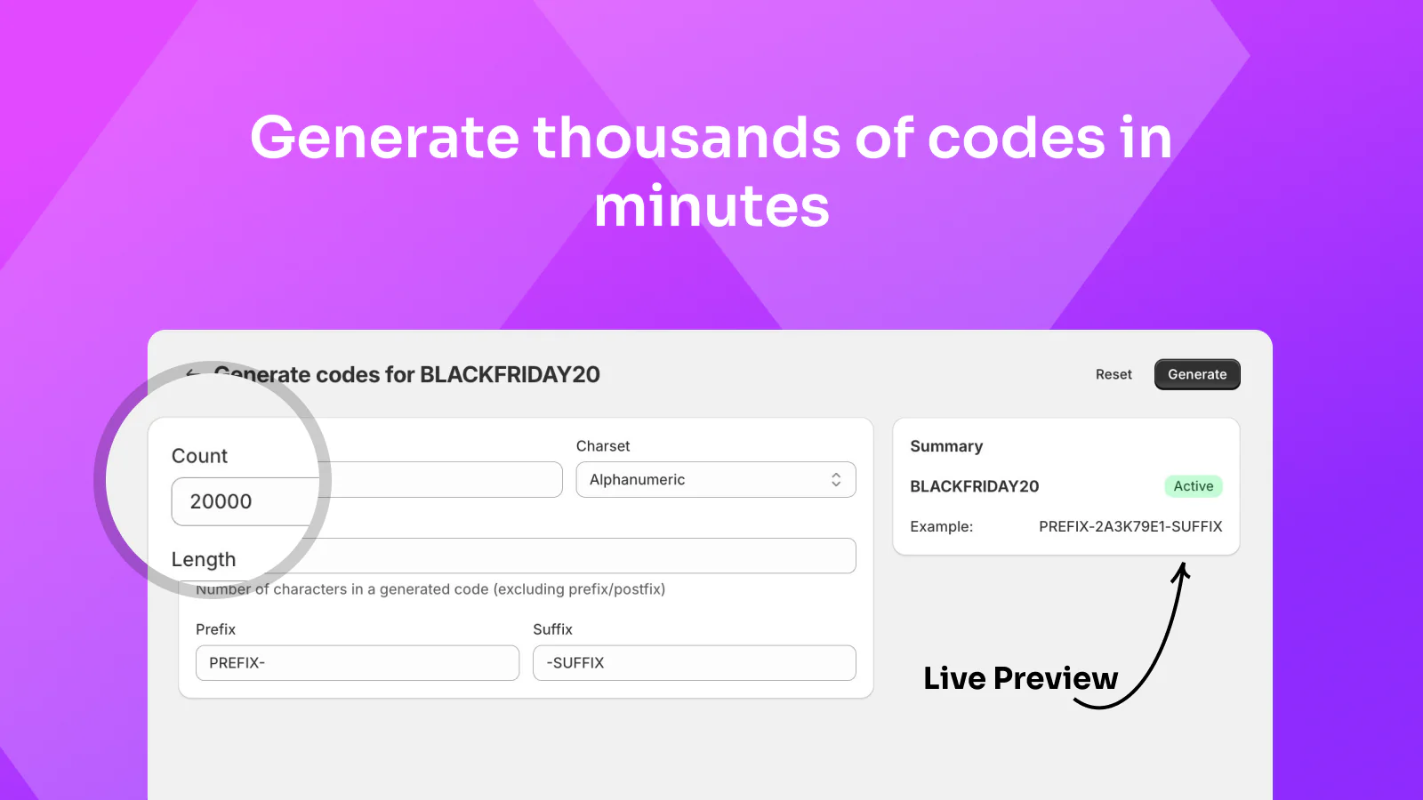 Generate thousands of discount codes