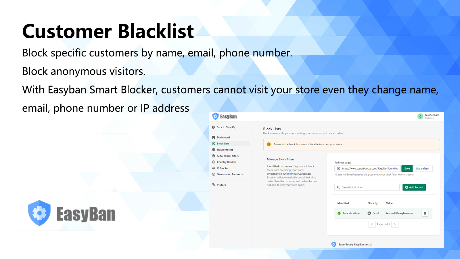 Liste noire des clients - bloquez les visiteurs par e-mail, téléphone ou nom
