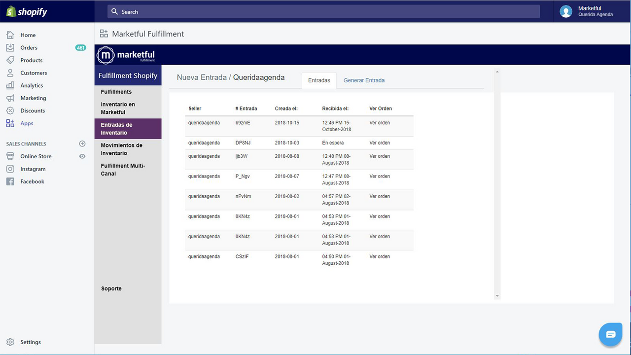 Seller's request inventory replenishment to marketful