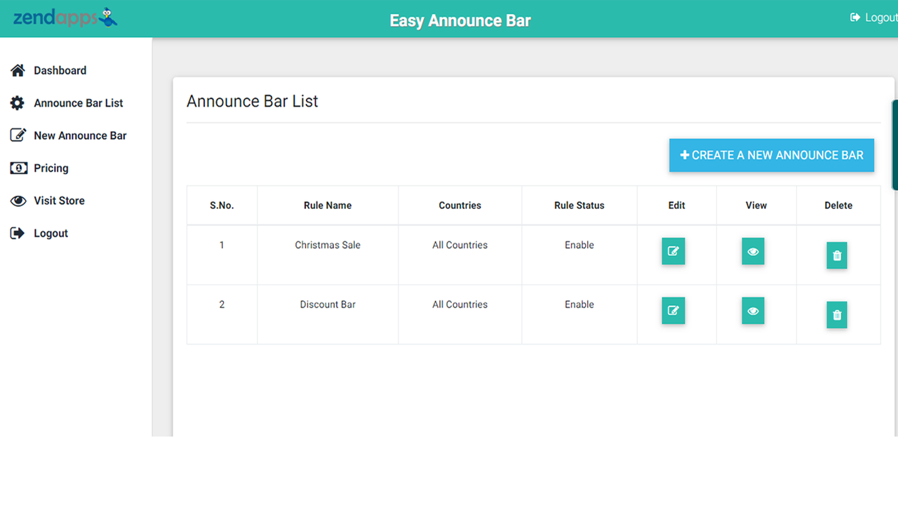 Easy Announce Bar bars list