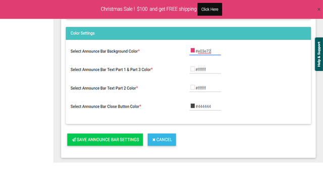Easy Announce Bar color settings
