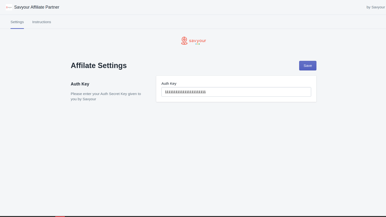 Clave de autenticación de configuración de Afiliados aquí