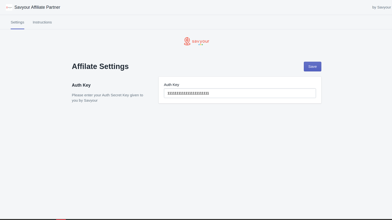 Affilate Settings screen