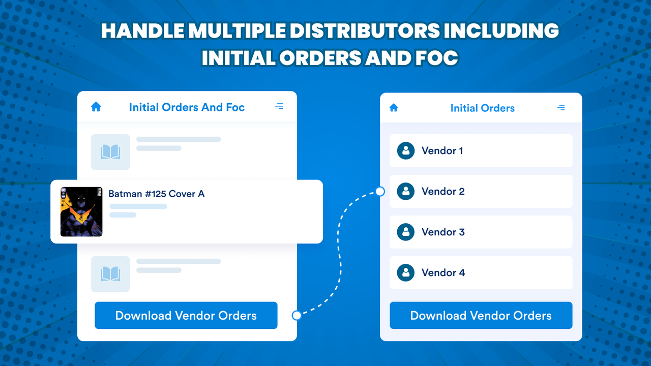 Maneja múltiples distribuidores incluyendo pedidos iniciales y FOC.