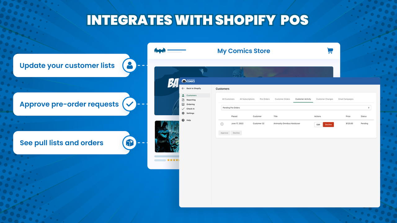 Integrerer med Shopify POS for at redigere lister, forudbestillinger og mere.