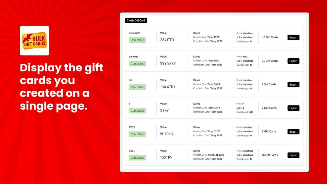 Entafix: Bulk Gift Cards Screenshot