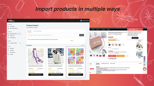 Den giver dig mulighed for at importere produkter på flere måder (url eller plugin)