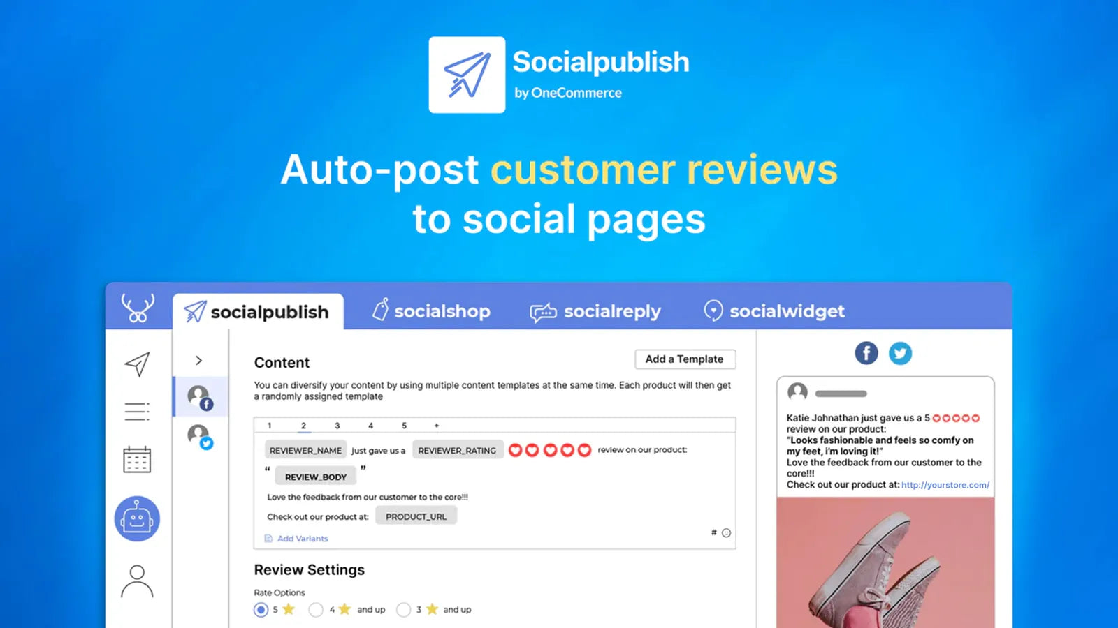 Auto post your customer reviews to social pages