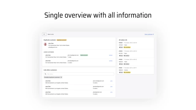 Disposition en deux colonnes avec des informations sur le client, y compris les commandes