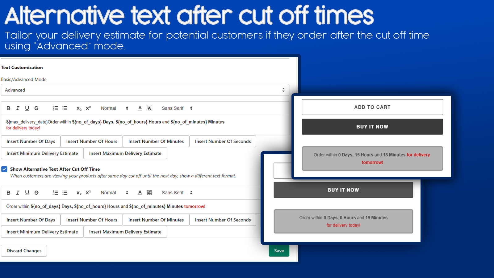 Show alternative text after order cut off.