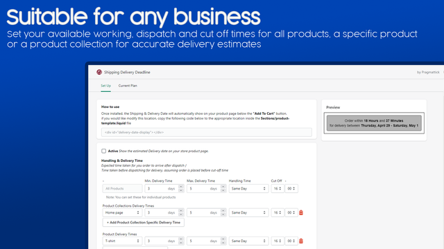 Determine your working, delivery days, and dispatch cut off